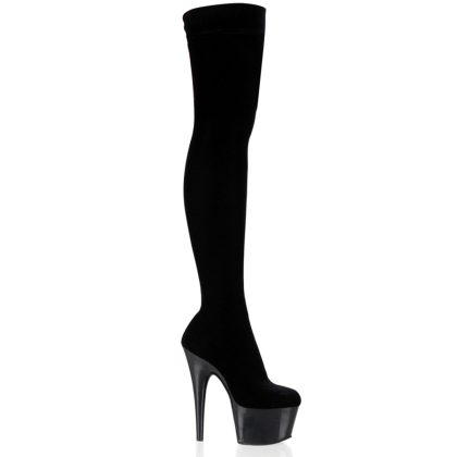 Pleaser ADORE-3002 ADO3002/B/VEL Stivali Sopra il Ginocchio  Tacco Altissimo 17 Plateau 7.0 Velluto Nero ADO3002/B/VEL