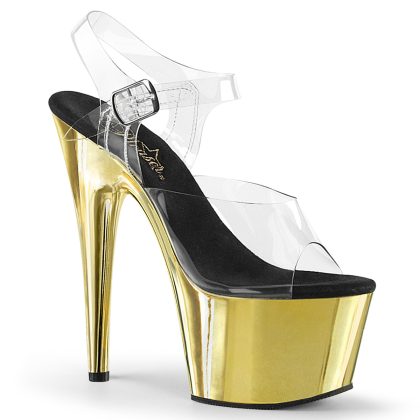 Pleaser ADORE-708 ADO708/C/GCH Sandali con Cinturino  Tacco Altissimo 17 Plateau 7.0 Oro ADO708/C/GCH