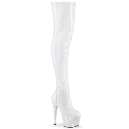 Pleaser BEJEWELED-3000-7 BEJ3000-7/WHG/WRS Stivali Sopra il Ginocchio  Tacco Altissimo 17 Plateau 7.0 Bianco BEJ3000-7/WHG/WRS