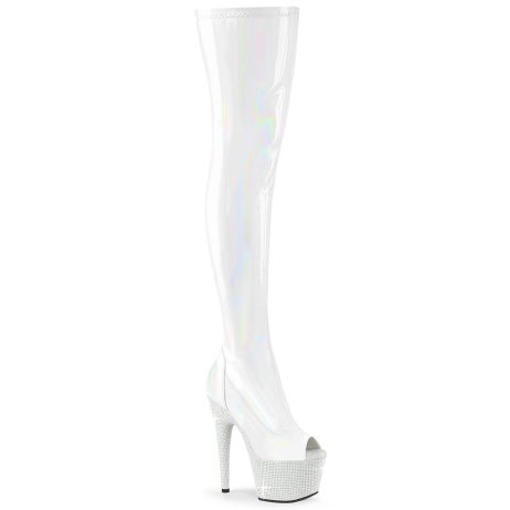 Pleaser BEJEWELED-3011-7 BEJ3011-7/WHG/WRS Stivali Sopra il Ginocchio  Tacco Altissimo 17 Plateau 7.0 Bianco BEJ3011-7/WHG/WRS