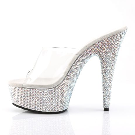 Pleaser BEJEWELED-601DM BEJ601DM/C/SMCRS Sabot Donna  Tacco Altissimo 15 Plateau 4.5 Argento con Strass BEJ601DM/C/SMCRS