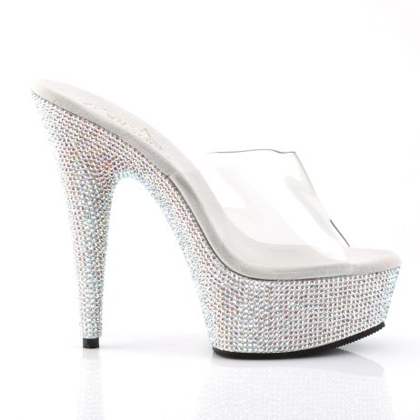 Pleaser BEJEWELED-601DM BEJ601DM/C/SMCRS Sabot Donna  Tacco Altissimo 15 Plateau 4.5 Argento con Strass BEJ601DM/C/SMCRS