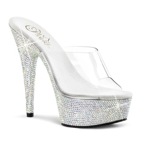 Pleaser BEJEWELED-601DM BEJ601DM/C/SMCRS Sabot Donna  Tacco Altissimo 15 Plateau 4.5 Argento con Strass BEJ601DM/C/SMCRS