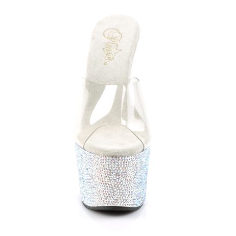 Pleaser BEJEWELED-701DM BEJ701DM/C/SMCRS Sabot Donna  Tacco Altissimo 17 Plateau 7.0 Argento con Strass BEJ701DM/C/SMCRS