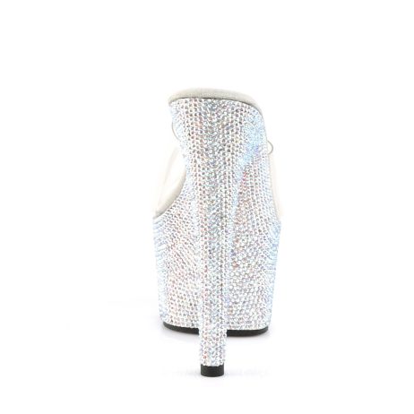 Pleaser BEJEWELED-701DM BEJ701DM/C/SMCRS Sabot Donna  Tacco Altissimo 17 Plateau 7.0 Argento con Strass BEJ701DM/C/SMCRS