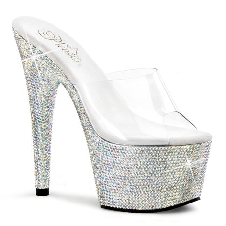 Pleaser BEJEWELED-701DM BEJ701DM/C/SMCRS Sabot Donna  Tacco Altissimo 17 Plateau 7.0 Argento con Strass BEJ701DM/C/SMCRS