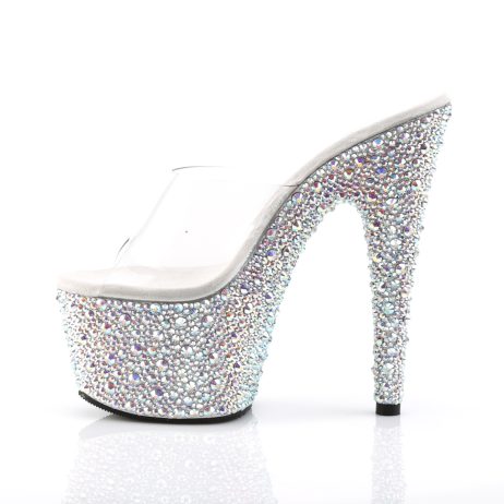 Pleaser BEJEWELED-701MS BEJ701MS/C/SRS Sabot Donna  Tacco Altissimo 17 Plateau 7.0 Argento con Strass BEJ701MS/C/SRS