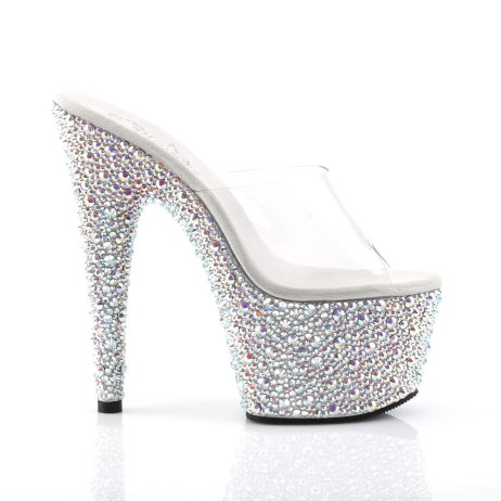 Pleaser BEJEWELED-701MS BEJ701MS/C/SRS Sabot Donna  Tacco Altissimo 17 Plateau 7.0 Argento con Strass BEJ701MS/C/SRS