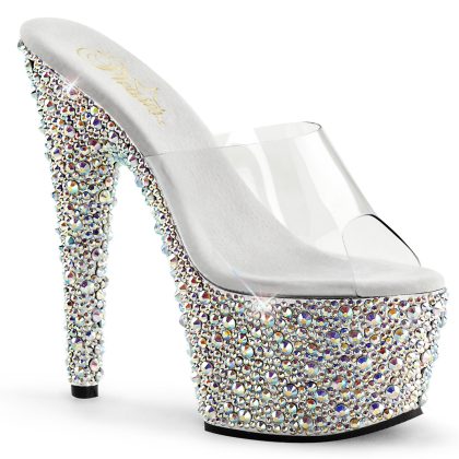 Pleaser BEJEWELED-701MS BEJ701MS/C/SRS Sabot Donna  Tacco Altissimo 17 Plateau 7.0 Argento con Strass BEJ701MS/C/SRS