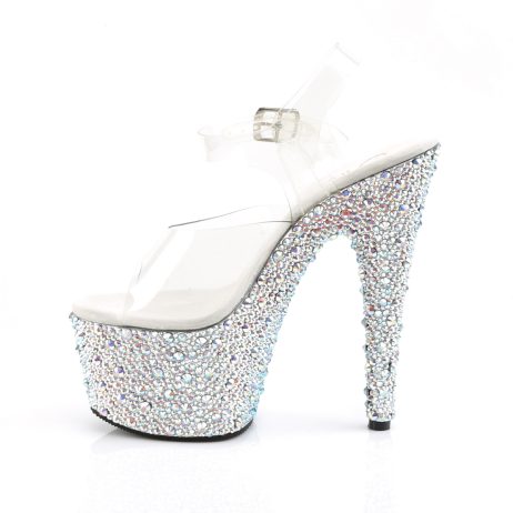 Pleaser BEJEWELED-708MS BEJ708MS/C/SRS Sandali con Cinturino  Tacco Altissimo 17 Plateau 7.0 Argento con Strass BEJ708MS/C/SRS