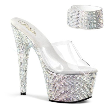 Pleaser BEJEWELED-712RS BEJ712RS/C/SMCRS Sabot Donna  Tacco Altissimo 17 Plateau 7.0 Argento con Strass BEJ712RS/C/SMCRS