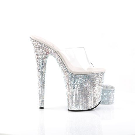 Pleaser BEJEWELED-812RS BEJ812RS/C/SMCRS Sabot Donna  Tacco Altissimo 20 Plateau 10.2 Argento con Strass BEJ812RS/C/SMCRS