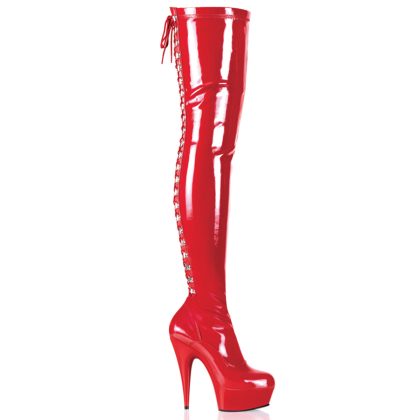 Pleaser DELIGHT-3063 DEL3063/R/M Stivali Sopra il Ginocchio  Tacco Altissimo 15 Plateau 4.5 Rosso DEL3063/R/M