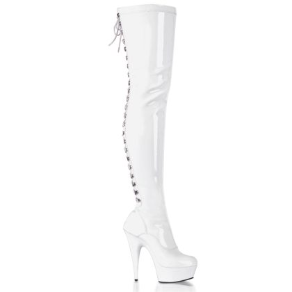 Pleaser DELIGHT-3063 DEL3063/W/M Stivali Sopra il Ginocchio  Tacco Altissimo 15 Plateau 4.5 Bianco DEL3063/W/M