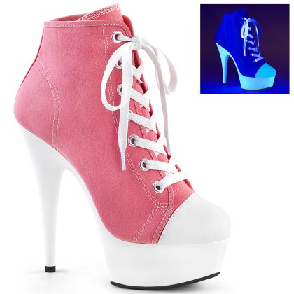 Pleaser DELIGHT-600SK-02 DEL600SK-02/PNCA/NW Scarpe Donna  Tacco Altissimo 15 Plateau 4.5 Tessuto Rosa e Particolari in Bianco DEL600SK-02/PNCA/NW