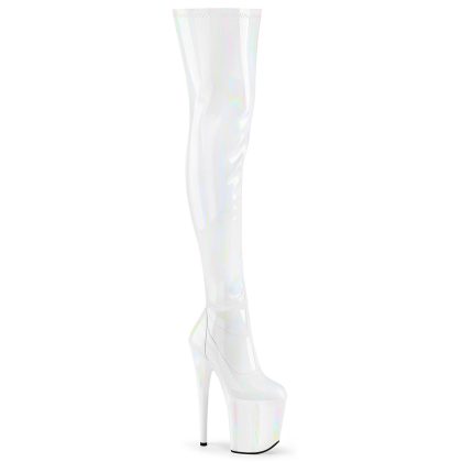 Pleaser FLAMINGO-3000HWR FLAM3000HWR/WHG/M Stivali Sopra il Ginocchio  Tacco Altissimo 20 Plateau 10.0 Bianco Ologramma FLAM3000HWR/WHG/M