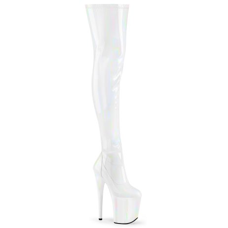 Pleaser FLAMINGO-3000HWR FLAM3000HWR/WHG/M Stivali Sopra il Ginocchio  Tacco Altissimo 20 Plateau 10.0 Bianco Ologramma FLAM3000HWR/WHG/M