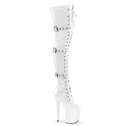 Pleaser FLAMINGO-3028 FLAM3028/W/M Stivali Donna  Tacco Altissimo 20 Plateau 10.0 Bianco FLAM3028/W/M