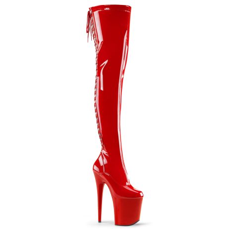 Pleaser FLAMINGO-3063 FLAM3063/R/M Stivali Sopra il Ginocchio  Tacco Altissimo 20 Plateau 10.2 Rosso FLAM3063/R/M