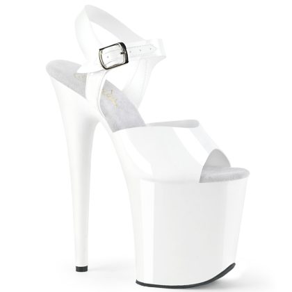 Pleaser FLAMINGO-808N FLAM808N/WTPU/M Sandali con Cinturino  Tacco Altissimo 20 Plateau 10.2 Bianco FLAM808N/WTPU/M