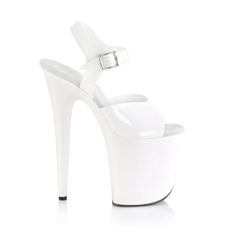 Pleaser FLAMINGO-808N FLAM808N/WTPU/M Sandali con Cinturino  Tacco Altissimo 20 Plateau 10.2 Bianco FLAM808N/WTPU/M