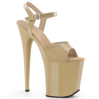 Pleaser FLAMINGO-809 FLAM809/CR/M Sandali con Cinturino  Tacco Altissimo 20 Plateau 10.2 Beige FLAM809/CR/M