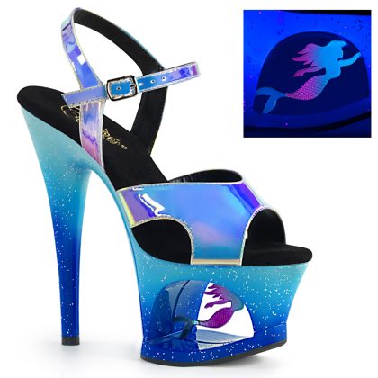 Pleaser MOON-711MER MOON711MER/BLU/M Sandali con Cinturino  Tacco Altissimo 17 Plateau 7.0 Blu MOON711MER/BLU/M