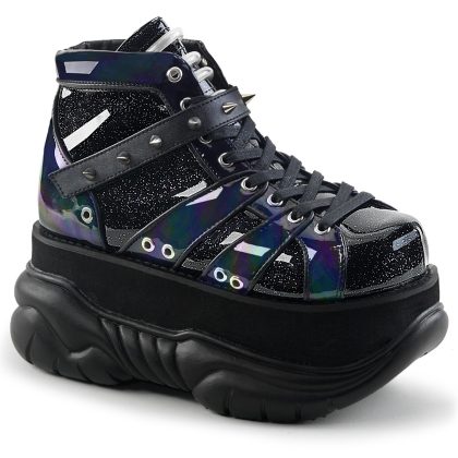 DemoniaCult NEPTUNE-100 NEP100/BHG Scarpe con Plateau Unisex Uomo Donna   Plateau 7.6 Nero NEP100/BHG