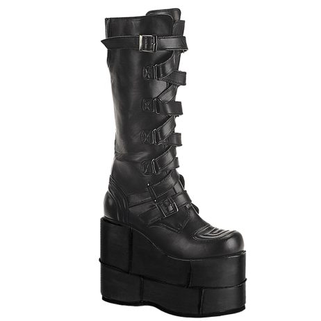 DemoniaCult STACK-308 STA308/B/PU Scarpe con Plateau Unisex Uomo Donna   Plateau 17.8 Nero STA308/B/PU