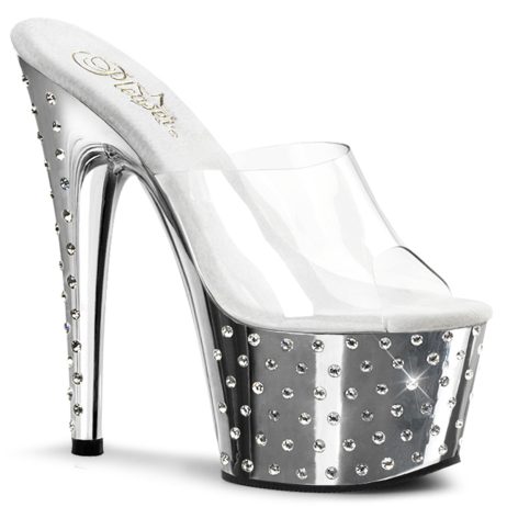 Pleaser STARDUST-701 STDUS701/C/SCH Sabot Donna  Tacco Altissimo 17 Plateau 7.0 Argento STDUS701/C/SCH