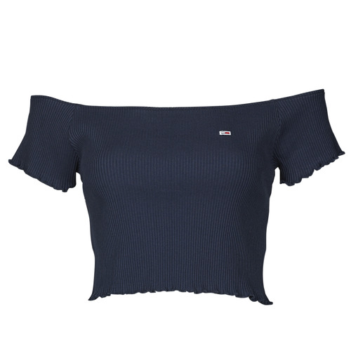 Camicetta    TJW CROP RIB OFF SHOULDER TOP  Marine