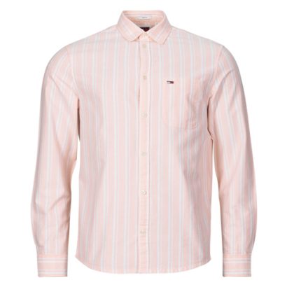 Camicia a maniche lunghe uomo Tommy Jeans  TJM REG OXFORD STRIPESHIRT  Rosa Tommy Jeans 8720645869214