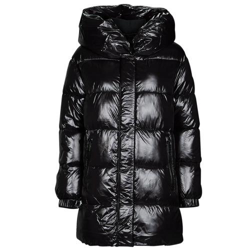 Piumino    HORIZONTAL QUILTED DOWN COAT WITH  ATTACHED HOOD  Nero