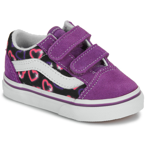 Scarpe bambini ragazza Vans  Old Skool V Neon Hearts PURPLE/MULTI  Viola Vans 197063464808