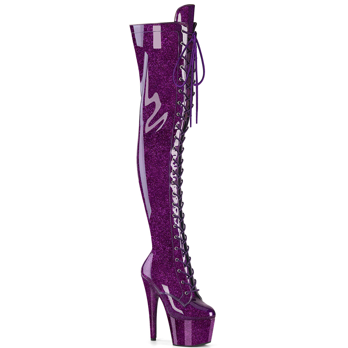 Pleaser ADORE-3020GP ADO3020GP/PPG/M Stivali Sopra il Ginocchio  Tacco Altissimo 17 Plateau 7.0 Viola Glitter ADO3020GP/PPG/M