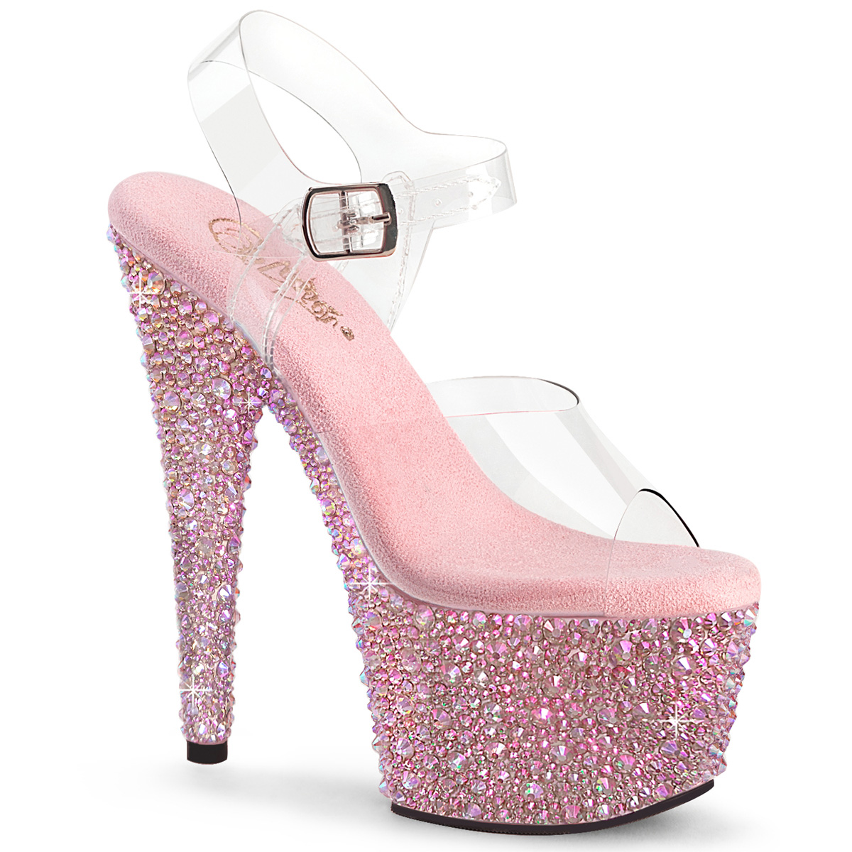 Pleaser BEJEWELED-708MS BEJ708MS/C/BPRS Sandali con Cinturino  Tacco Altissimo 17 Plateau 7.0 Trasparente BEJ708MS/C/BPRS