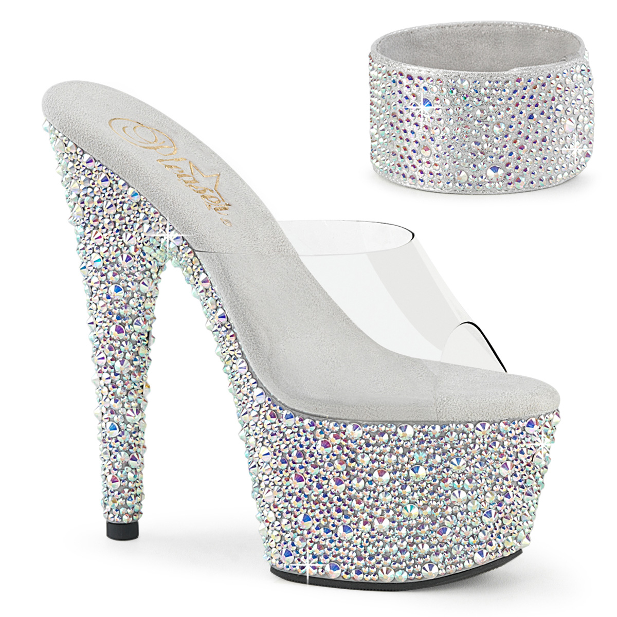 Pleaser BEJEWELED-712MS BEJ712MS/C/SRS Sabot Donna  Tacco Altissimo 17 Plateau 7.0 Argento BEJ712MS/C/SRS