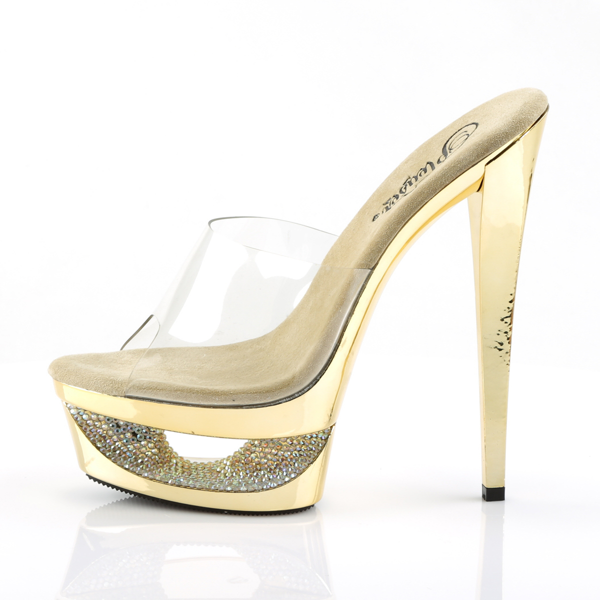 Pleaser ECLIPSE-601DM ECP601DM/C/GCH Sabot Donna  Tacco Altissimo 16 Plateau 4.5 Oro ECP601DM/C/GCH