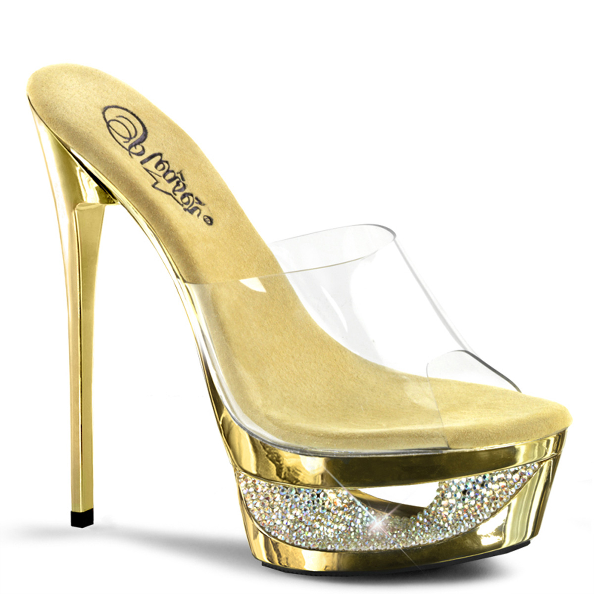 Pleaser ECLIPSE-601DM ECP601DM/C/GCH Sabot Donna  Tacco Altissimo 16 Plateau 4.5 Oro ECP601DM/C/GCH